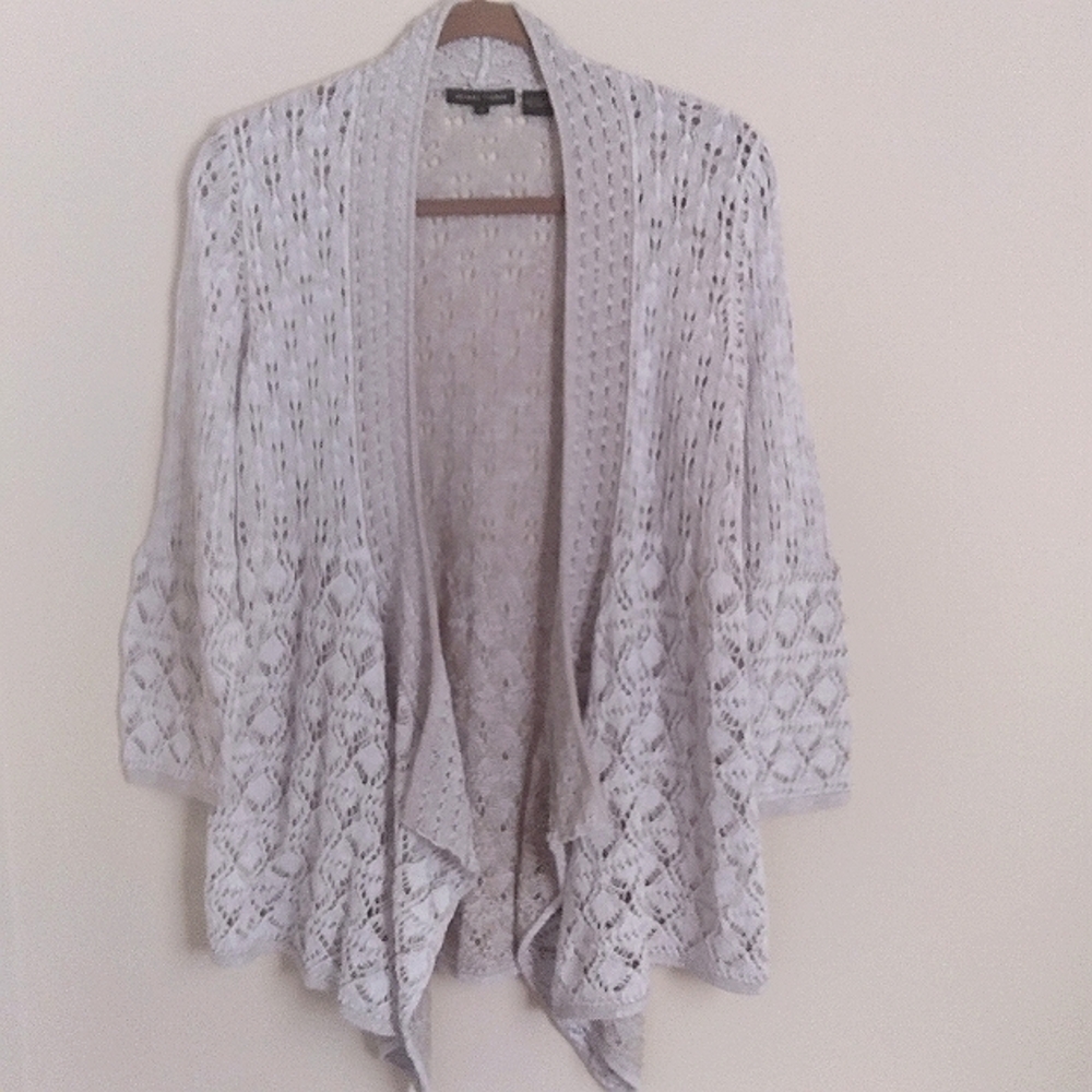 JEANNE PIERRE Open Knit Cardigan Cotton Beachy Boho Soft‎ Girl Womens Large